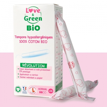 Love and Green Tampons hypoallergéniques avec Applicateur NORMAL x16